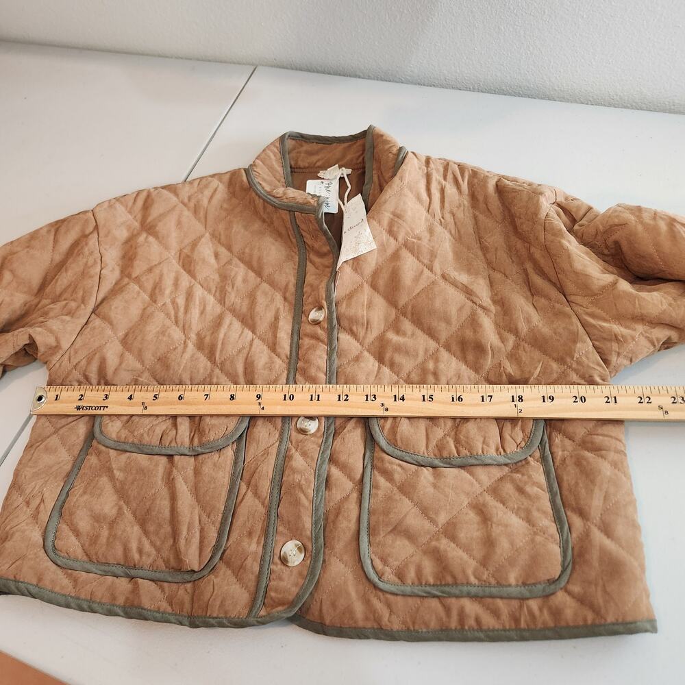 Hem & Thread Light Brown Quilted Cropped Jacket NWT Small Biker Equestrian - Picture 9 of 11